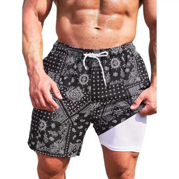 Floerns Men's Swim Trunks with Compression Quick Dry Shorts Swim Board Shorts