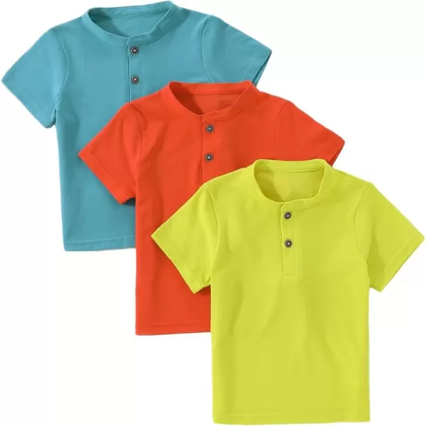 Floerns Toddler Boys 3 Pcs Solid Button Front Crewneck Short Sleeve Tee Shirt Top