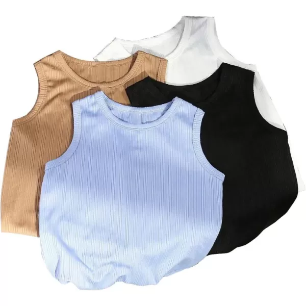 Floerns Toddler Boys 4 Pcs Solid Crewneck Sleeveless Sports Athletic Tank Top