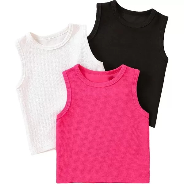 Floerns Toddler Girls 3 Pcs Solid Crewneck Camisole Sleeveless Cropped Tank Top