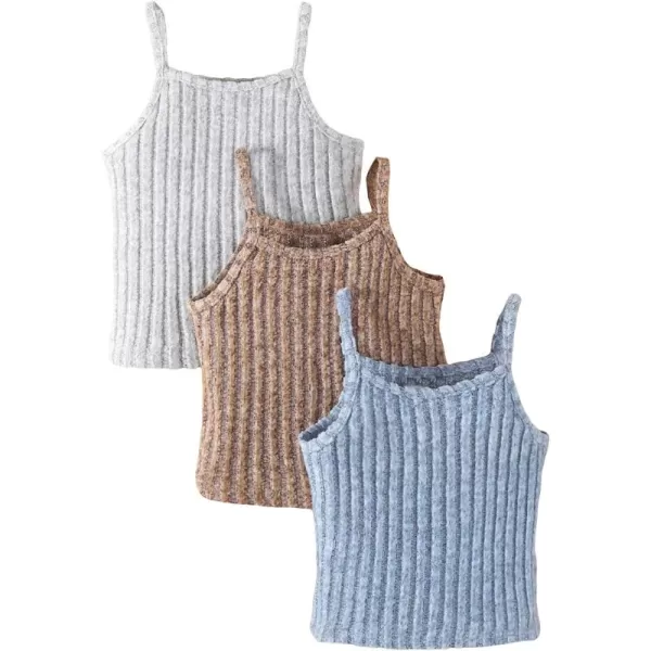 Floerns Toddler Girls 3 Pcs Solid Ribbed Knit Vest Casual Spaghetti Strap Cami Top