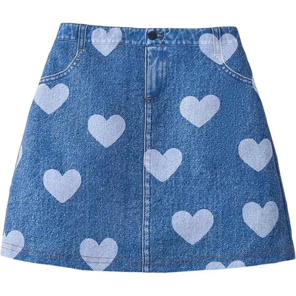 Floerns Toddler Girls Heart Print Straight Hem A Line Short Denim Skirt