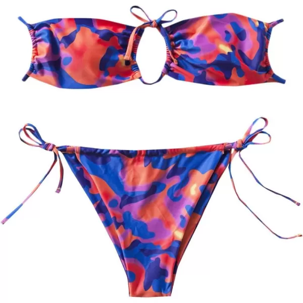 Floerns Women's All Over Print Tube Bandeau Bralette Tie Side Bikini Swimwear