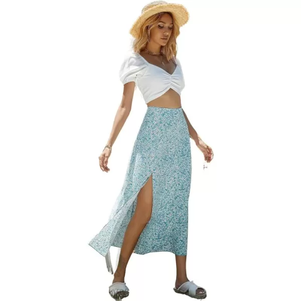 Floerns Women's Boho Floral High Waist Split A Line Midi Skirt