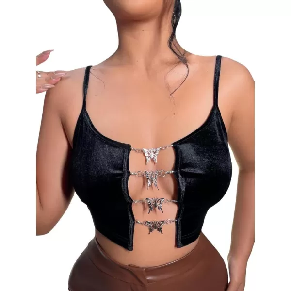 Floerns Women's Butterfly Metallic Link Spaghetti Strap Sleeveless Crop Cami Top