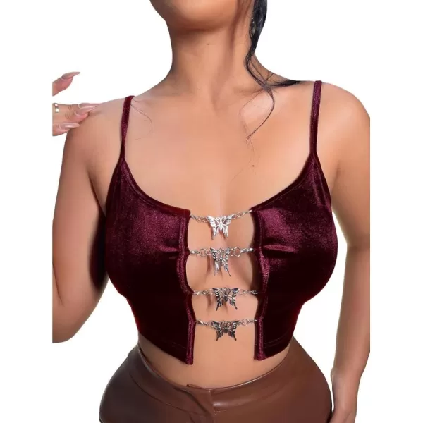 Floerns Women's Butterfly Metallic Link Spaghetti Strap Sleeveless Crop Cami Top