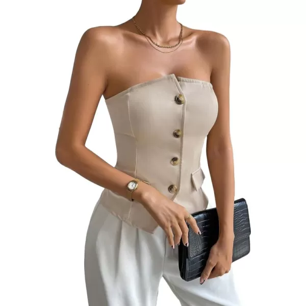 Floerns Women's Button Front Strapless Bandeau Asymmetrical Hem Tube Top
