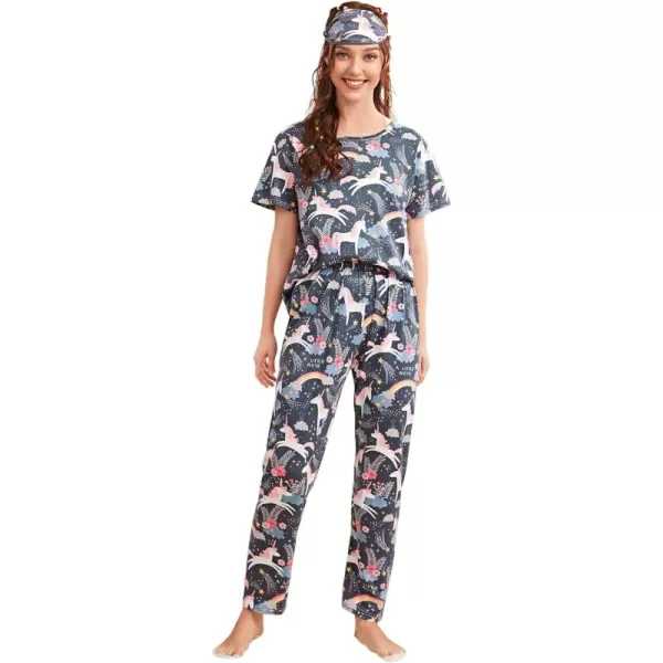 Floerns Women's Cartoon Print Short Sleeve Top with Long Pants Two Piece Pajama Sets