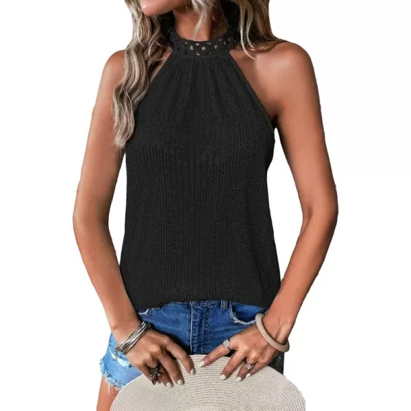 Floerns Women's Casual Shiny Sequin Tie Back Lace Halter Neck Sleeveless Tank Top