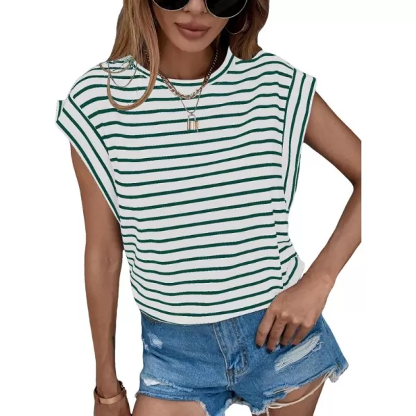 Floerns Women's Casual Stripe Print Batwing Sleeve T Shirts Round Neck Tee