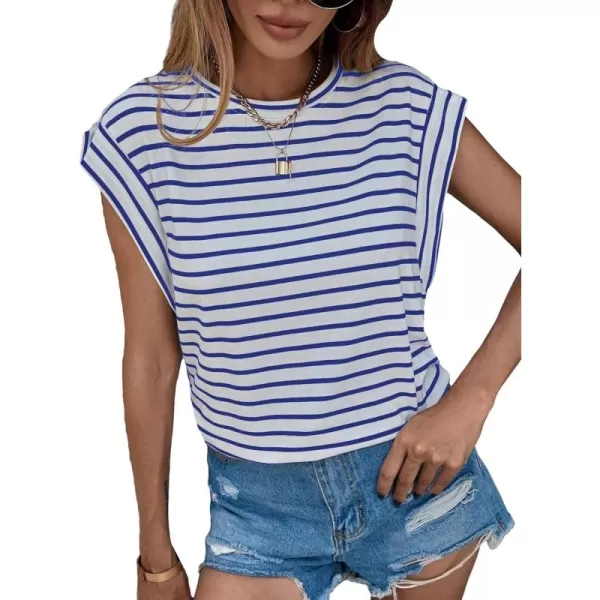 Floerns Women's Casual Stripe Print Batwing Sleeve T Shirts Round Neck Tee