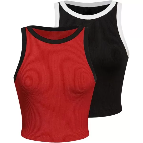 Floerns Women's Colorblock Patchwork Contrast Binding Crewneck Cropped Tank Top