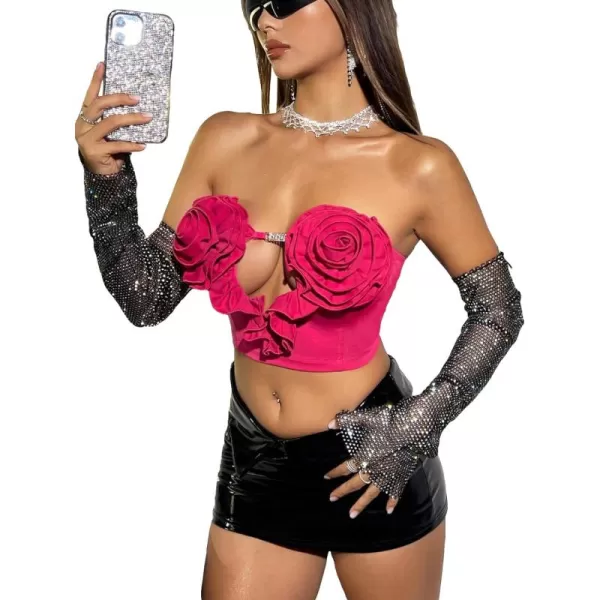 Floerns Women's Floral Appliques Hollow Out Lace Up Party Cropped Tube Top
