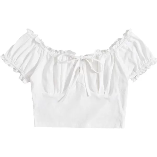 Floerns Women's Floral Print Off The Shoulder Tie Neck Blouse Crop Top