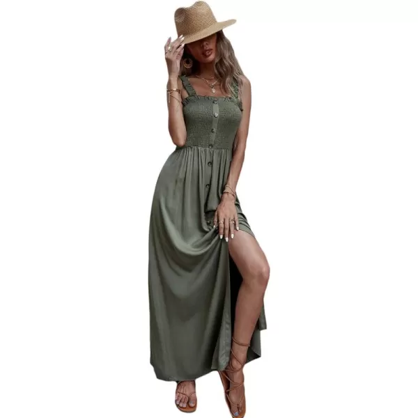 Floerns Women's Floral Print Tie Strap Square Neck Ruffle Boho Maxi Dress