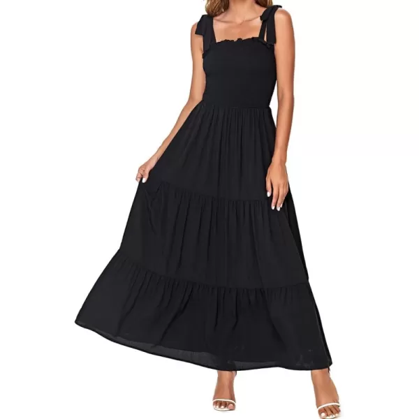 Floerns Women's Floral Print Tie Strap Square Neck Ruffle Boho Maxi Dress