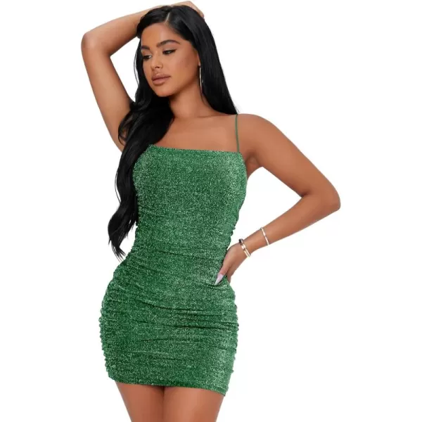 Floerns Women's Glitter Sleeveless Ruched Party Clubwear Bodycon Mini Dress