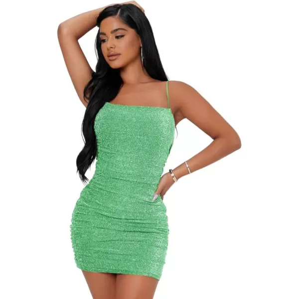 Floerns Women's Glitter Sleeveless Ruched Party Clubwear Bodycon Mini Dress