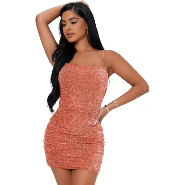 Floerns Women's Glitter Sleeveless Ruched Party Clubwear Bodycon Mini Dress