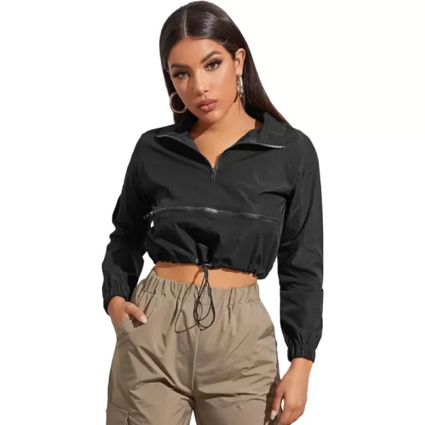 Floerns Women's Half Zip Long Sleeve Drawstring Hem Cropped Jacket Windbreaker