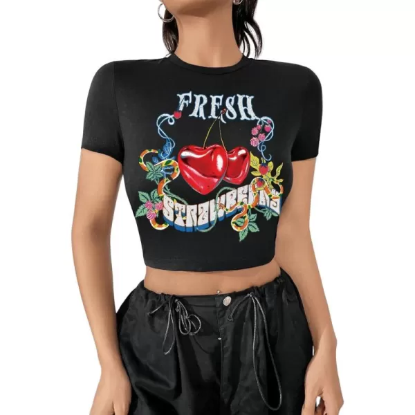 Floerns Women's Letter Graphic Print Short Sleeve Tee Shirt Crop Top