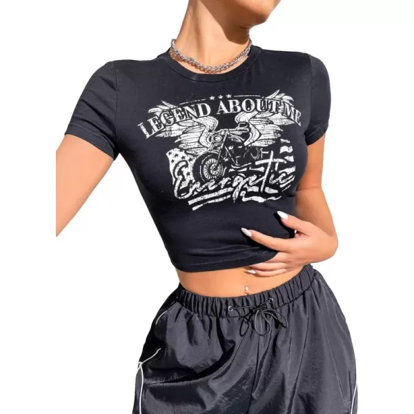 Floerns Women's Letter Graphic Print Short Sleeve Tee Shirt Crop Top