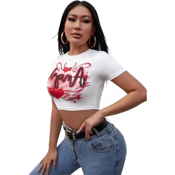 Floerns Women's Letter Graphic Print Short Sleeve Tee Shirt Crop Top