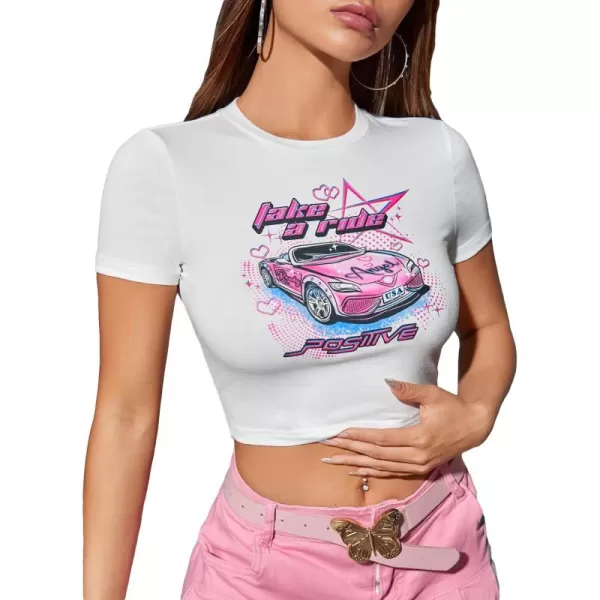 Floerns Women's Letter Graphic Print Short Sleeve Tee Shirt Crop Top