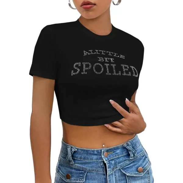Floerns Women's Letter Graphic Print Short Sleeve Tee Shirt Crop Top