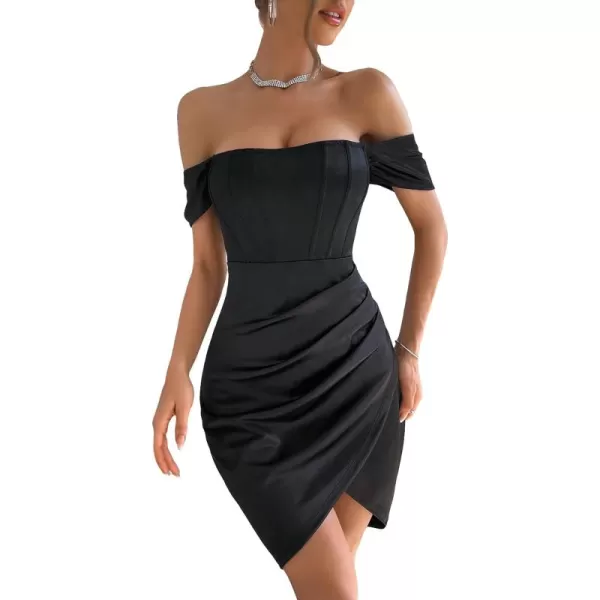 Floerns Women's Off Shoulder Short Sleeve Ruched Tulip Hem Bodycon Dress