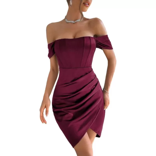 Floerns Women's Off Shoulder Short Sleeve Ruched Tulip Hem Bodycon Dress