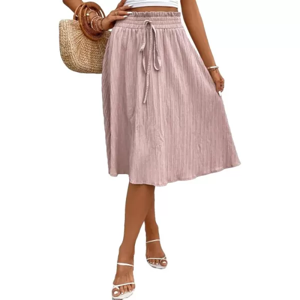 Floerns Women's Paper Bag Waist Tie Front Flared Hem Casual A Line Midi Skirt
