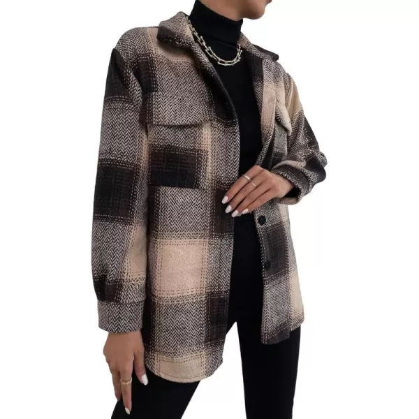Floerns Women's Plaid Print Long Sleeve Flap Pocket Button Front Winter Overcoat