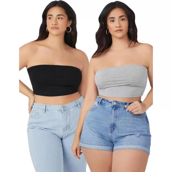 Floerns Women's Plus Size 2 Piece Solid Strapless Bandeau Crop Tube Top