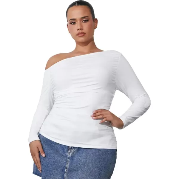 Floerns Women's Plus Size Asymmetrical Neck Knitted Stretchy Long Sleeve Tee Shirts