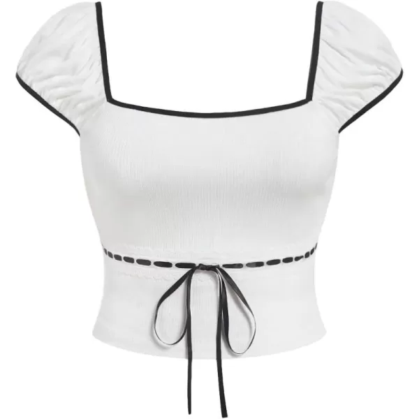 Floerns Women's Plus Size Bow Front Square Neck Cap Sleeve Stretchy Crop Tee Shirts