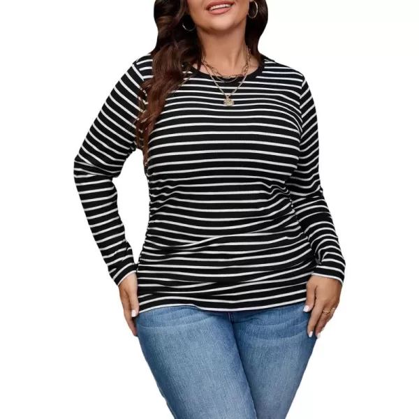 Floerns Women's Plus Size Casual Striped Print Crewneck Long Sleeve Crop Tee Shirt