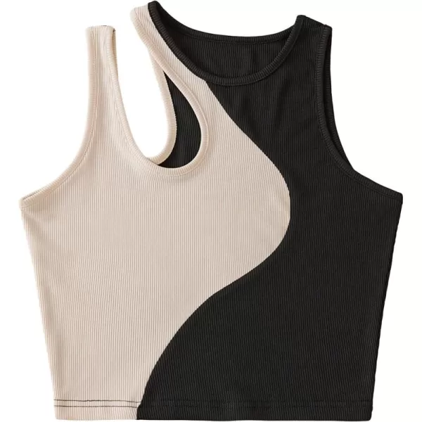 Floerns Women's Plus Size Colorblock Sleeveless Cut Out Asymmetrical Neck Crop Tank Top