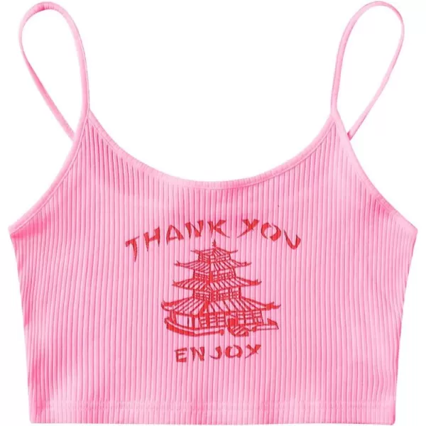 Floerns Women's Sleeveless Camisole Letter Print Crop Cami Top