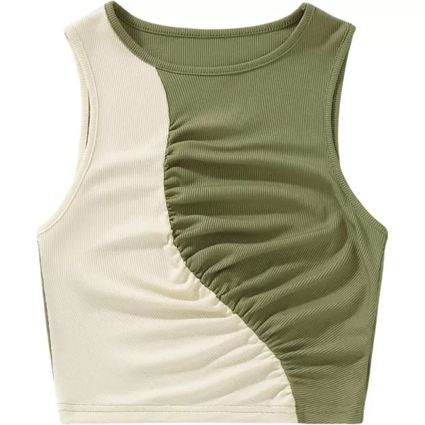 Floerns Women's Sleeveless Rib Knit Camisole Colorblock Round Neck Crop Tank Top