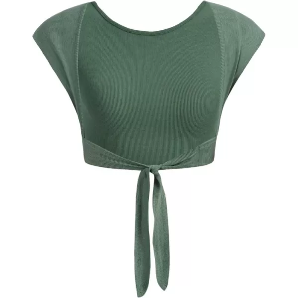 Floerns Women's Solid Backless Tie Back Cap Sleeve Slim Fit Crop Top Tee Shirt