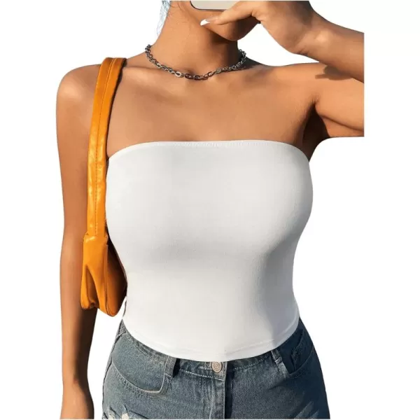 Floerns Women's Solid Bandeau Cropped Tops Strapless Sleeveless Crop Tube Top