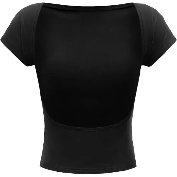 Floerns Women's Solid Cap Sleeve Boat Neck Backless Slim Fit Crop Top Tee Shirt