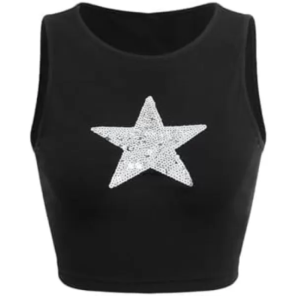 Floerns Women's Star Print Sleeveless Tank T Shirt Casual Crop Top