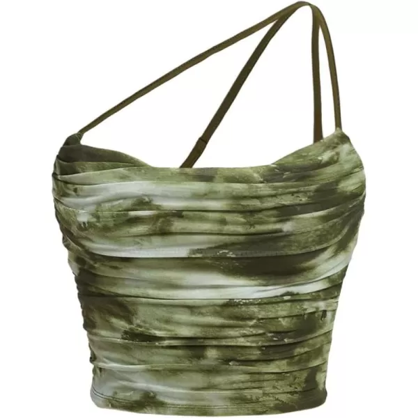 Floerns Women's Tie Dye Spaghetti Strap Cut Out One Shoulder Ruched Crop Cami Top