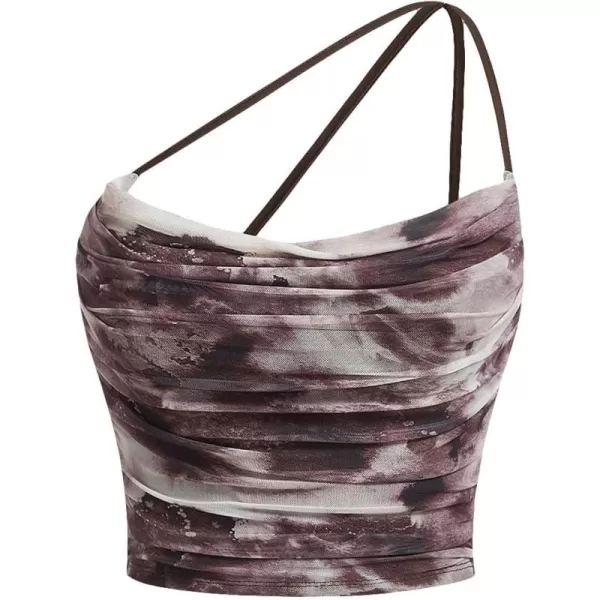 Floerns Women's Tie Dye Spaghetti Strap Cut Out One Shoulder Ruched Crop Cami Top