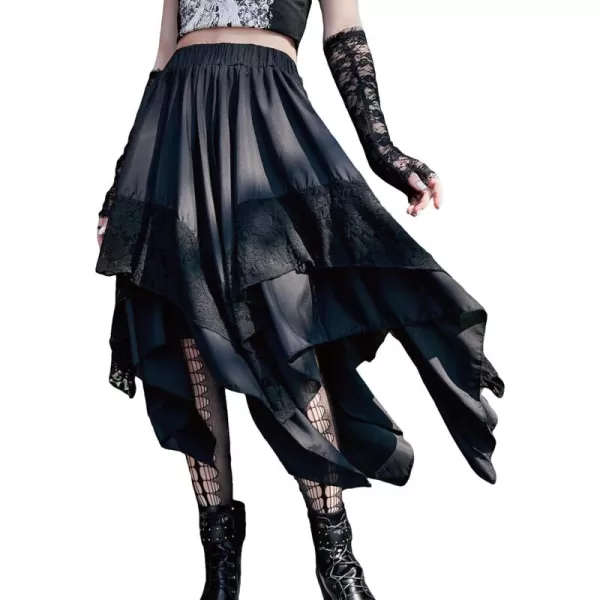 Floerns Women's Vintage Floral Sheer Mesh High Waist Asymmetrical Hem Solid Skirt