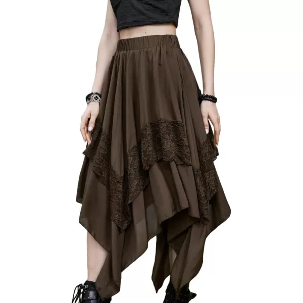 Floerns Women's Vintage Floral Sheer Mesh High Waist Asymmetrical Hem Solid Skirt