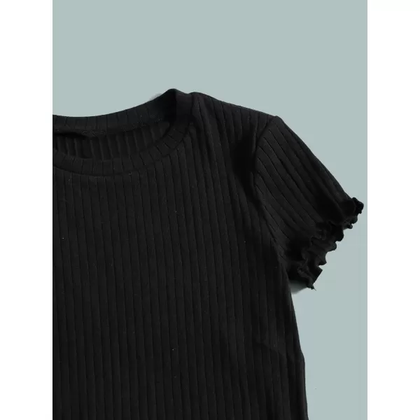 Floerns Girls 3 Pcs Short Sleeve Lettuce Trim Rib Knit Tee Shirt Crop Top