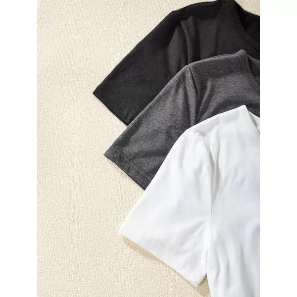 Floerns Girls 3 Pcs Short Sleeve Lettuce Trim Rib Knit Tee Shirt Crop Top